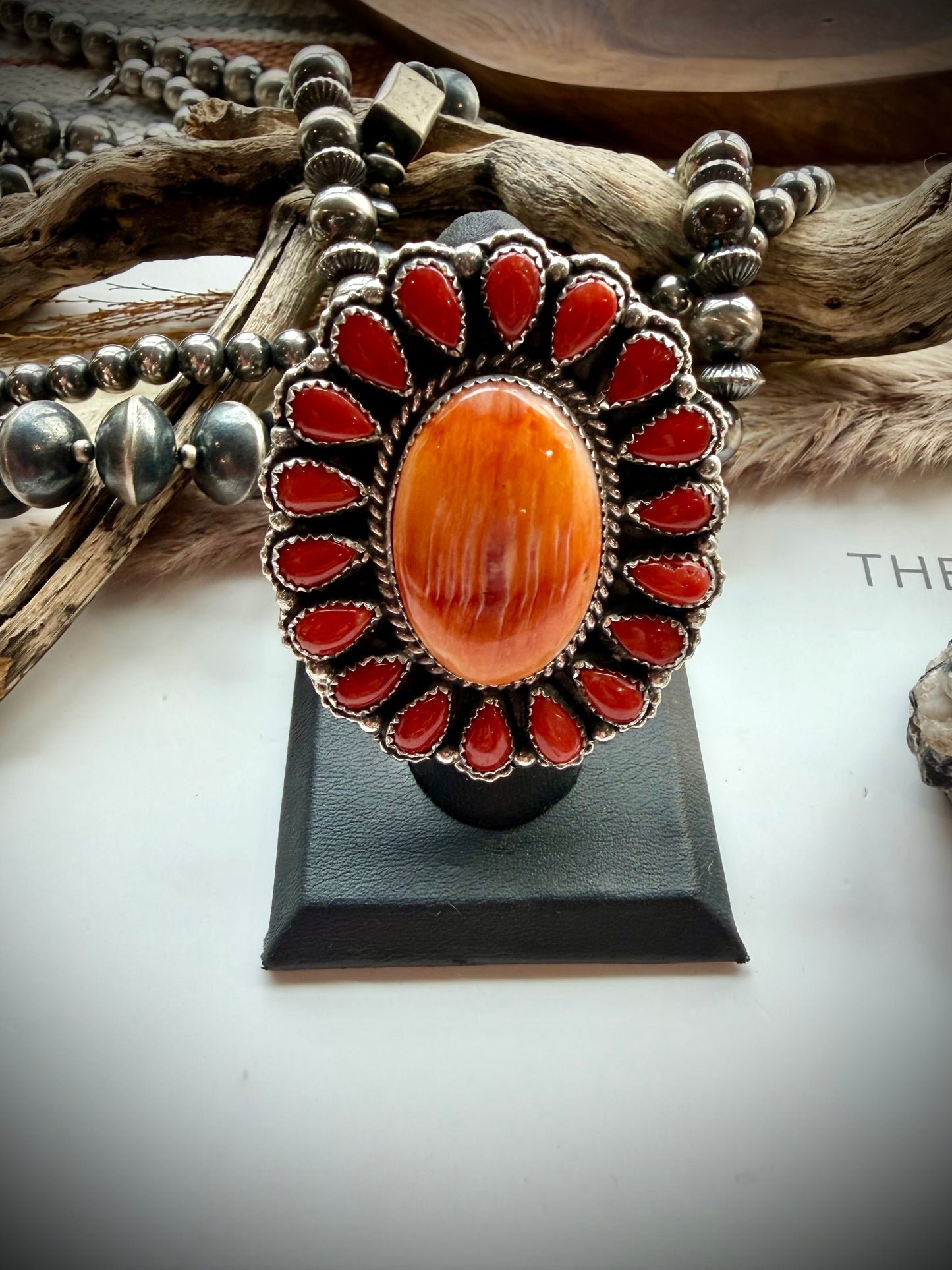 Orange Spiny and Red Coral Ring- Adjustable