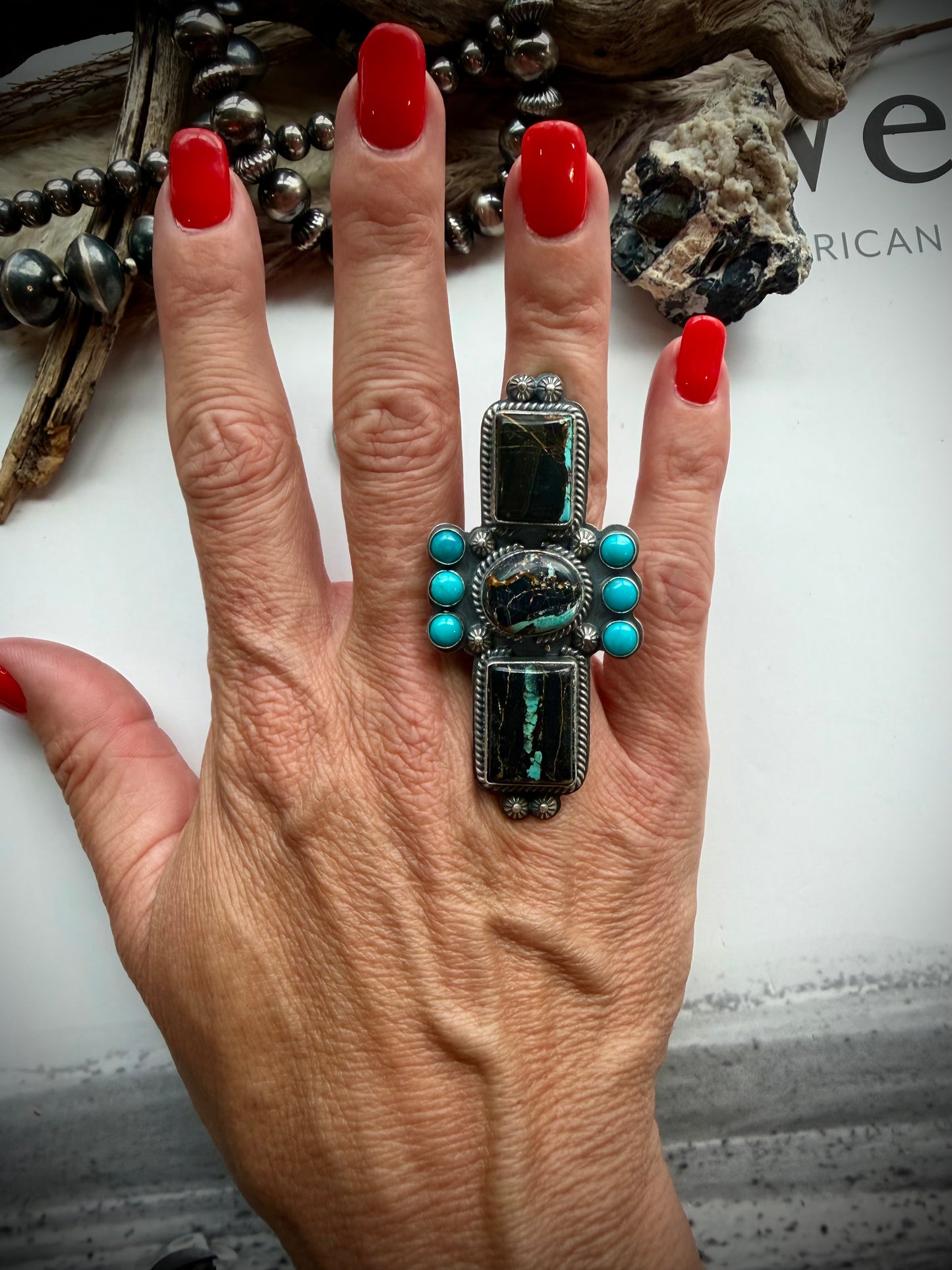 Blackjack & Sleeping Beauty Ring- Size 7 1/2