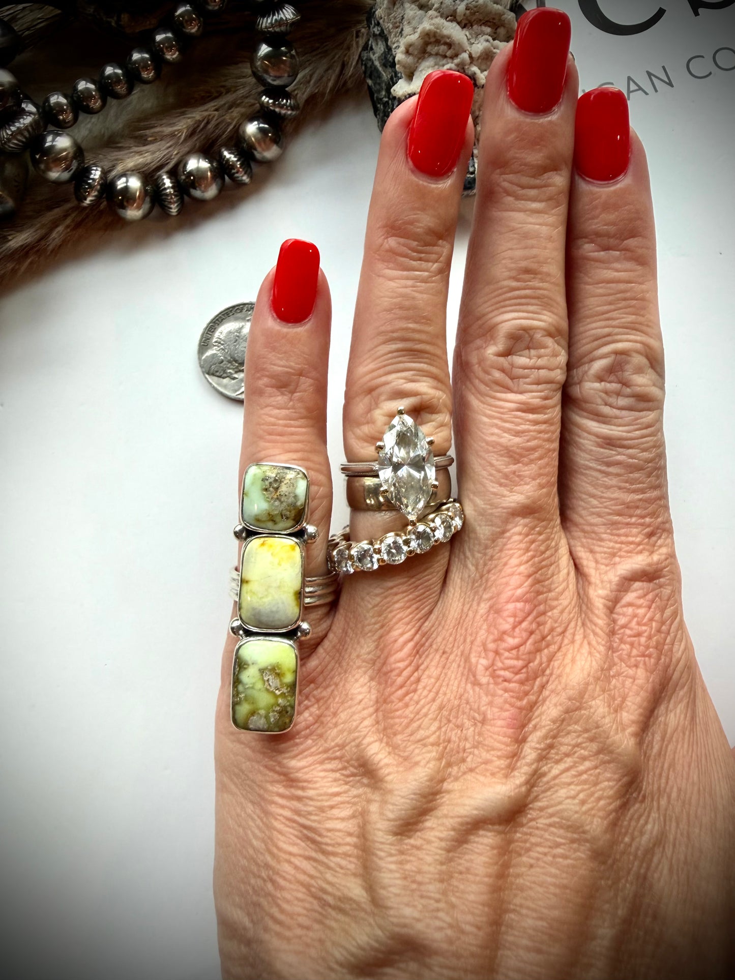 Three Stone Palomino Crawler Ring- 6