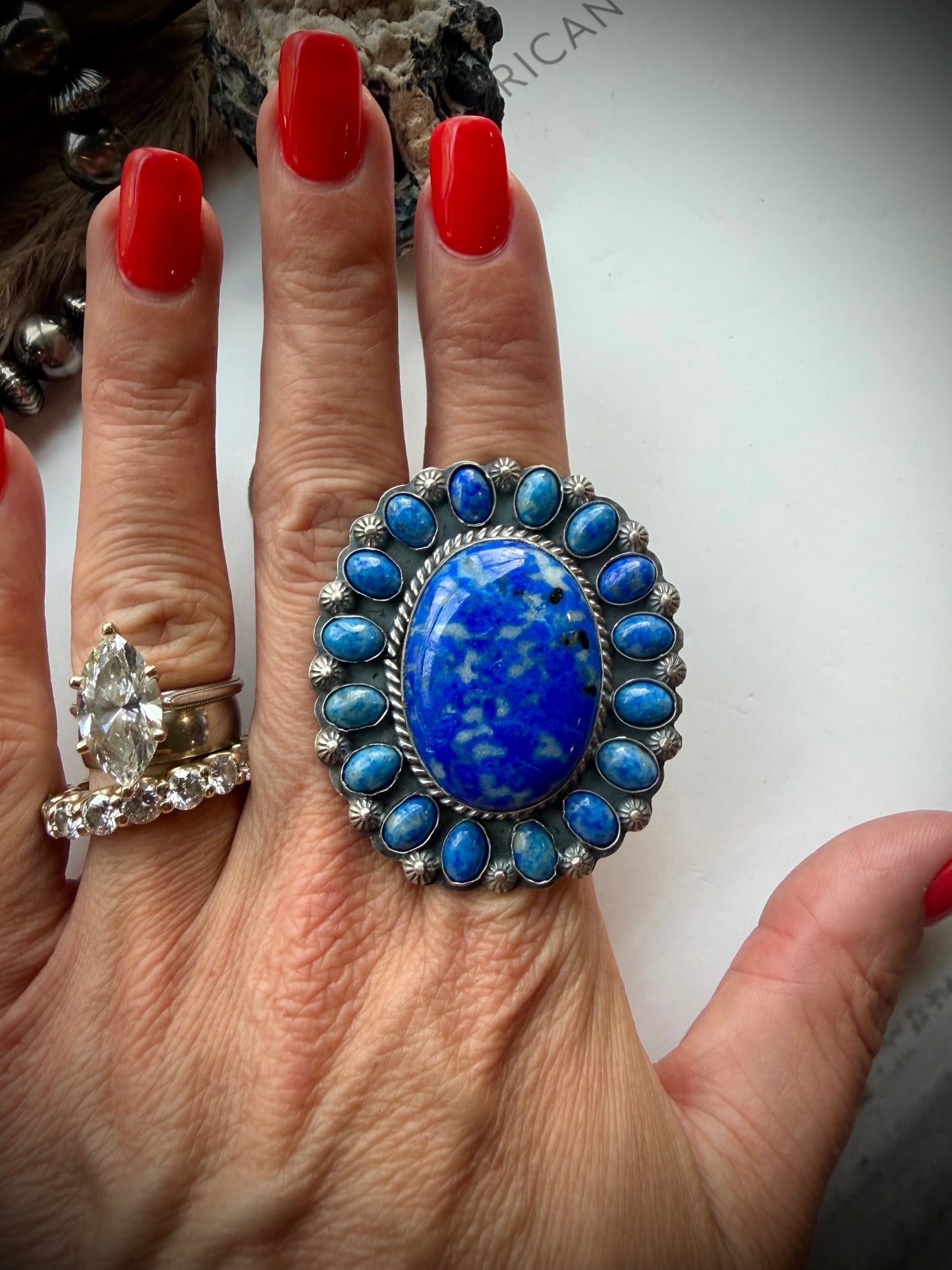 Denim Lapis Cluster Ring- Adjustable