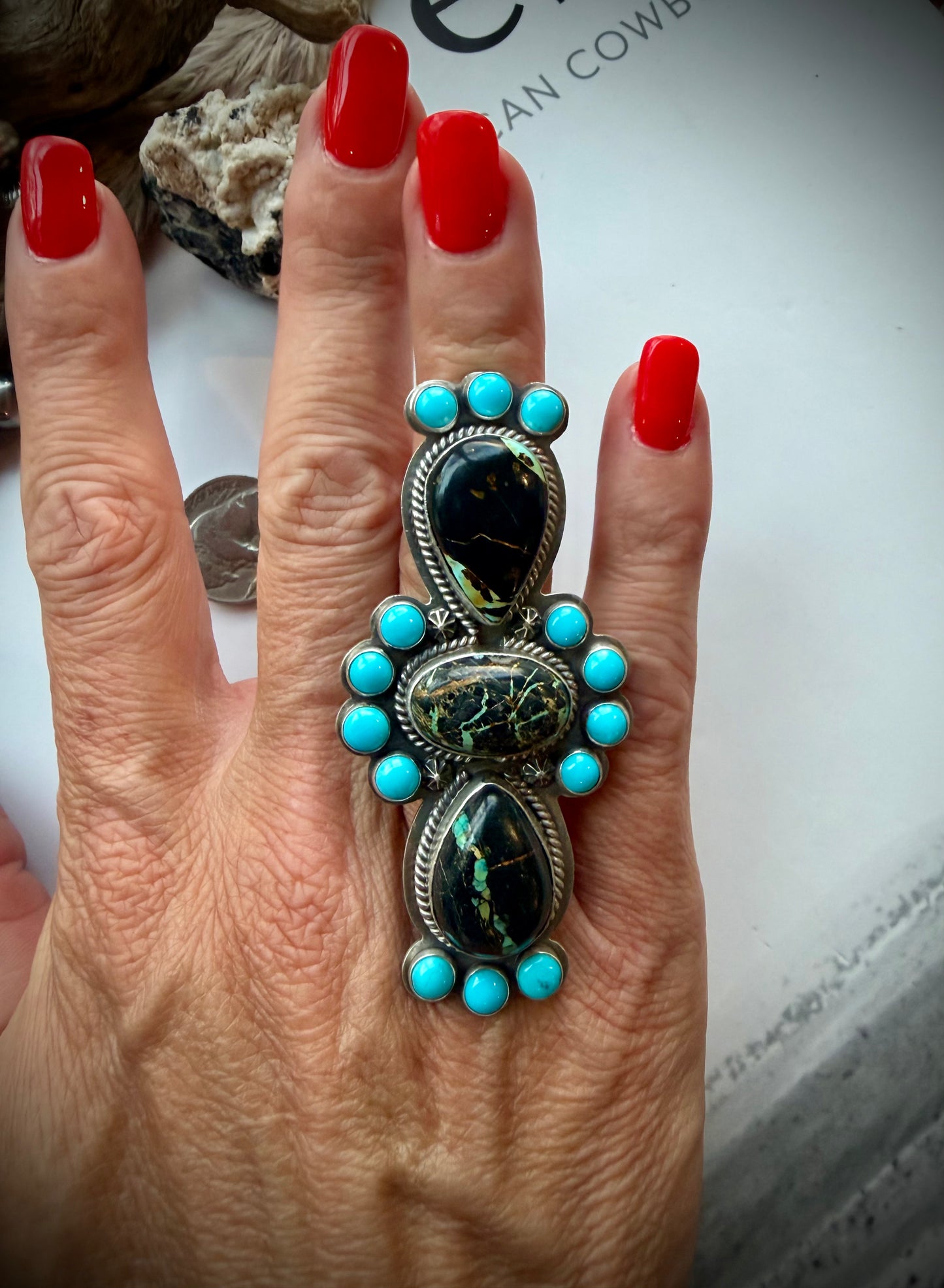 Blackjack and Sleeping Beauty Turquoise Crawler Ring- 7