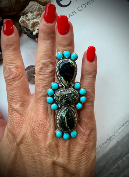 Blackjack and Sleeping Beauty Turquoise Crawler Ring- 7