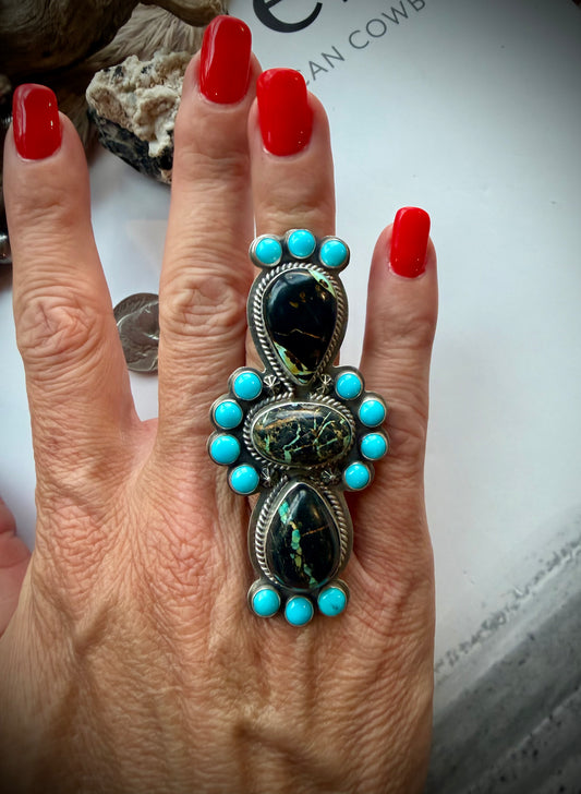 Blackjack and Sleeping Beauty Turquoise Crawler Ring- 7