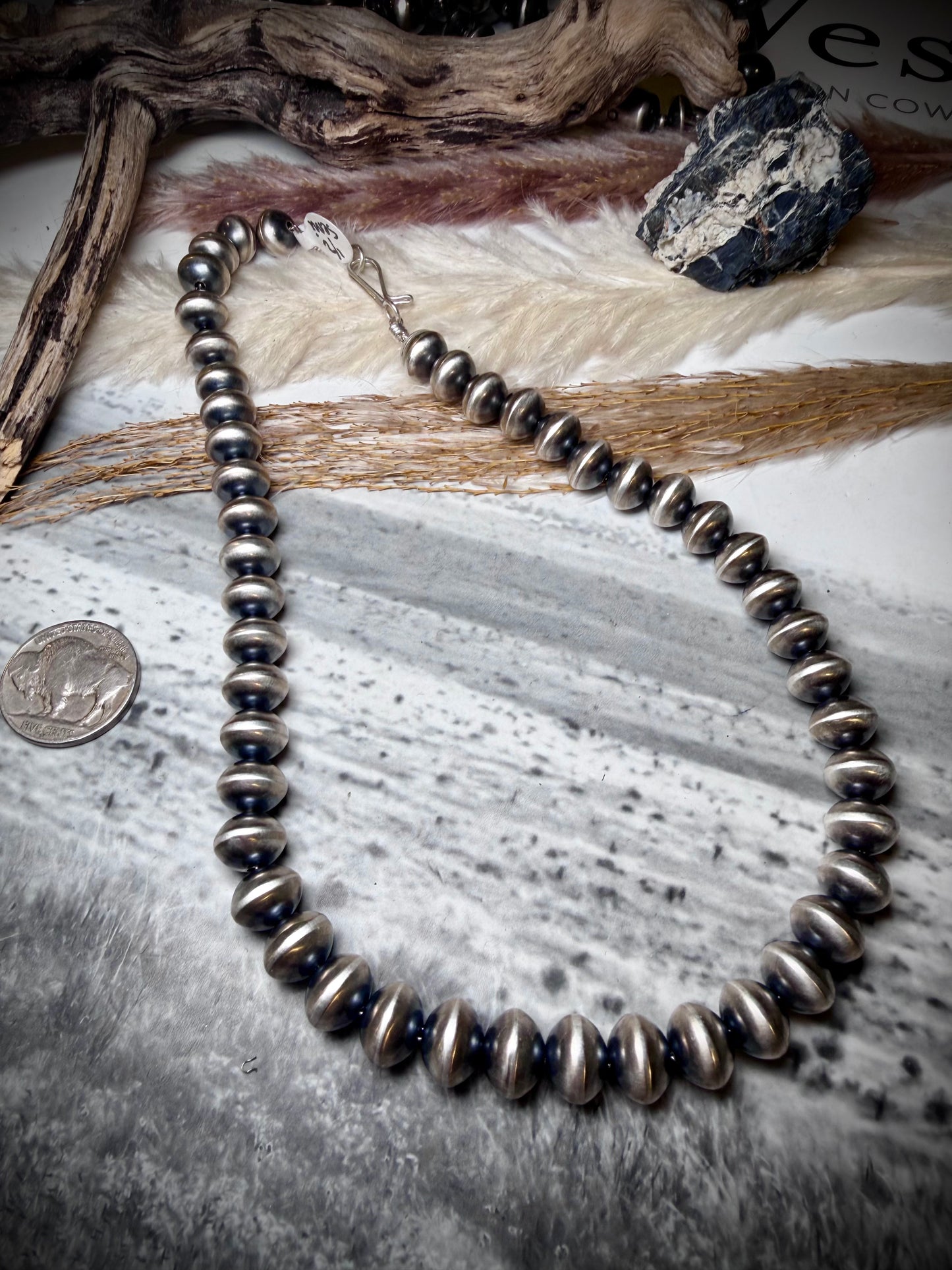 Handmade 16" 10mm Sterling Silver Navajo Pearl Necklace by Bryannen Halwood