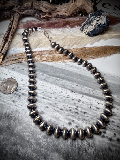 Handmade 16" 10mm Sterling Silver Navajo Pearl Necklace by Bryannen Halwood