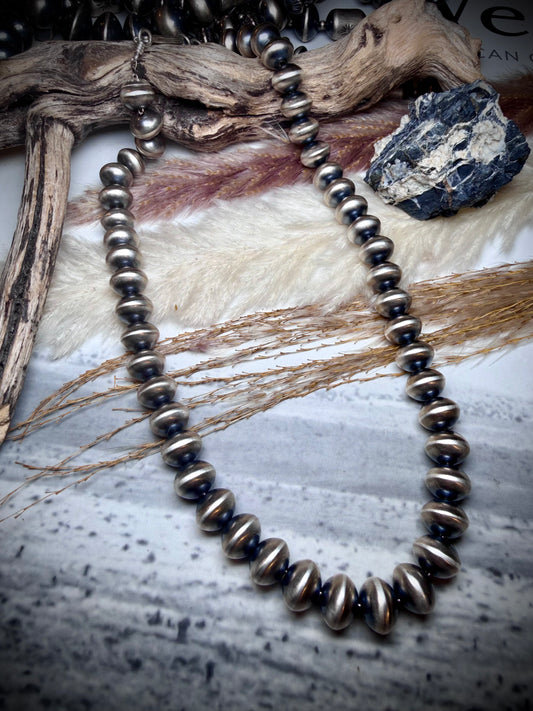 Handmade 16" 10mm Sterling Silver Navajo Pearl Necklace by Bryannen Halwood