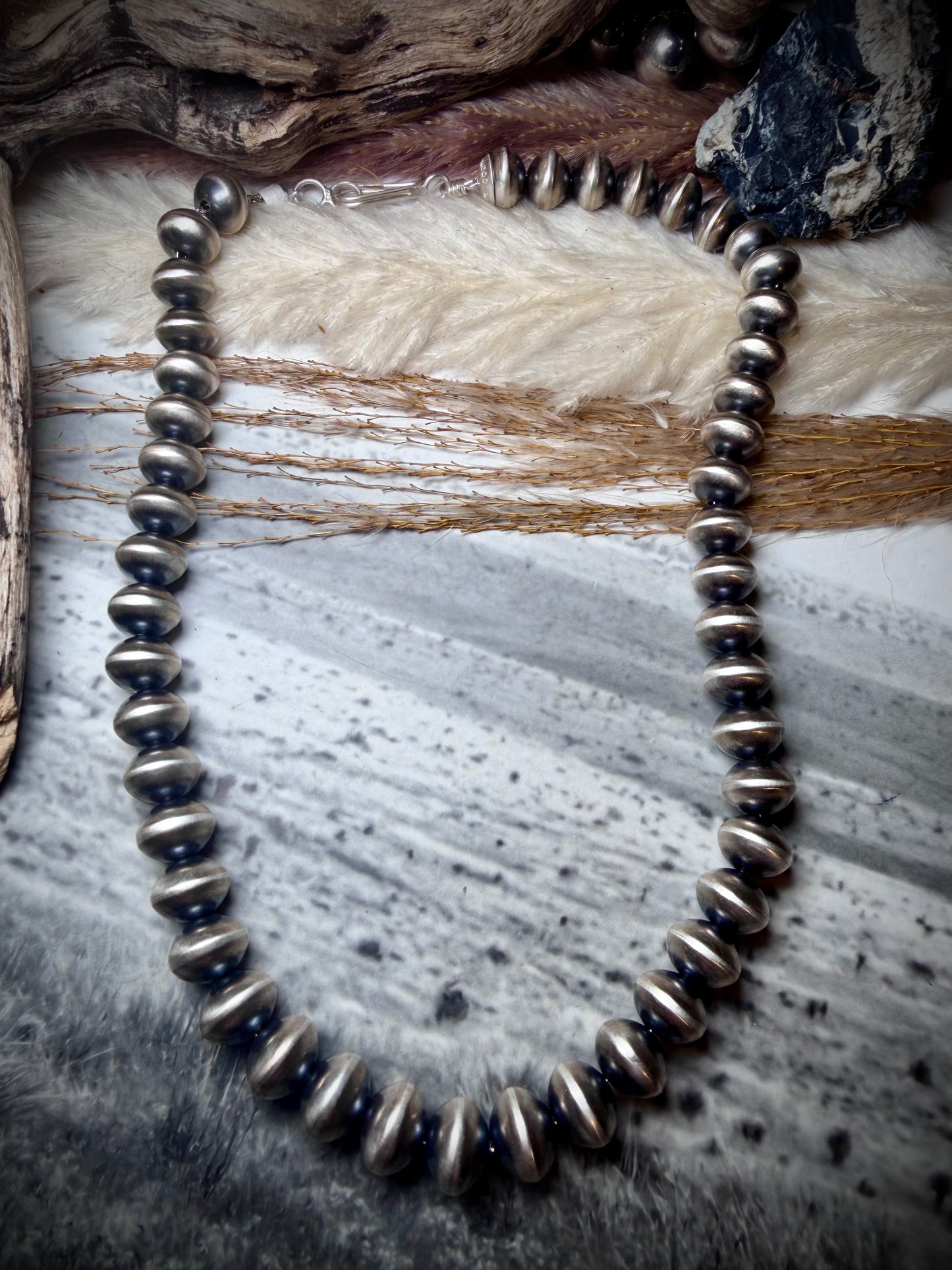 Handmade 16" 10mm Sterling Silver Navajo Pearl Necklace by Bryannen Halwood