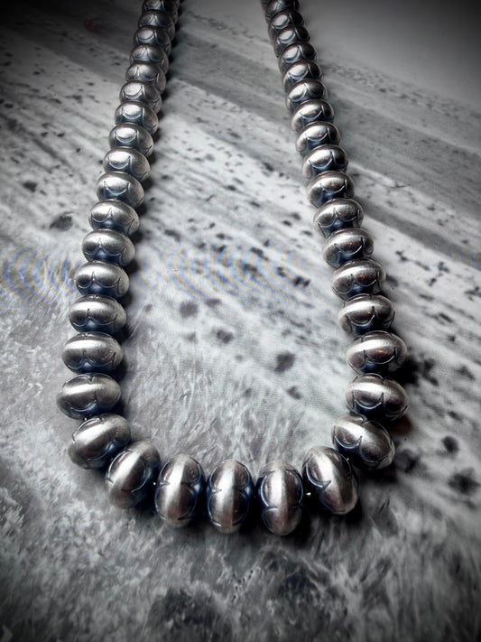 Handmade 19" 9mm Stamped Sterling Silver Navajo Pearl Necklace by Bryannen Halwood