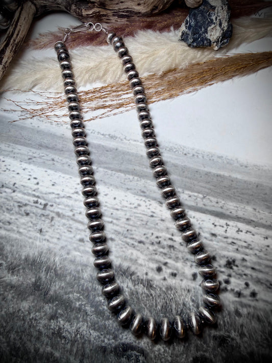 Handmade 19" 9mm Stamped Sterling Silver Navajo Pearl Necklace by Bryannen Halwood