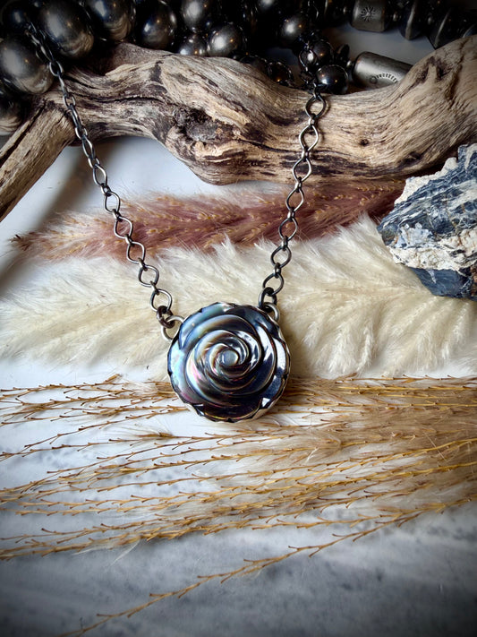 Abalone Rose Circle Pendant Necklace by Paul Livingston