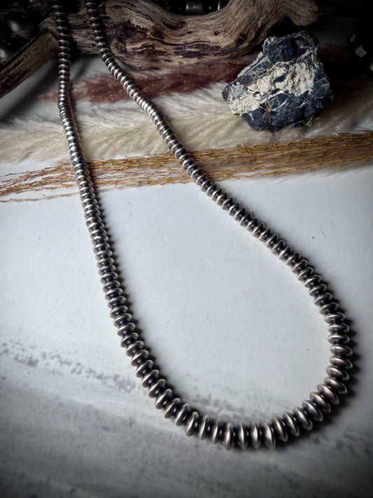 Handmade Navajo 24" 5.5mm Sterling Silver Rondelle Saucer Pearls by Bryannen Halwood