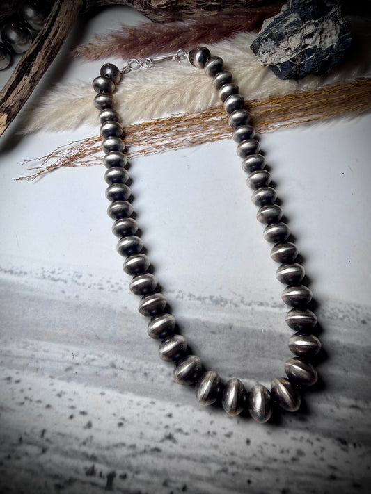 Handmade 14" 10mm Sterling Silver Navajo Pearl Necklace by Bryannen Halwood