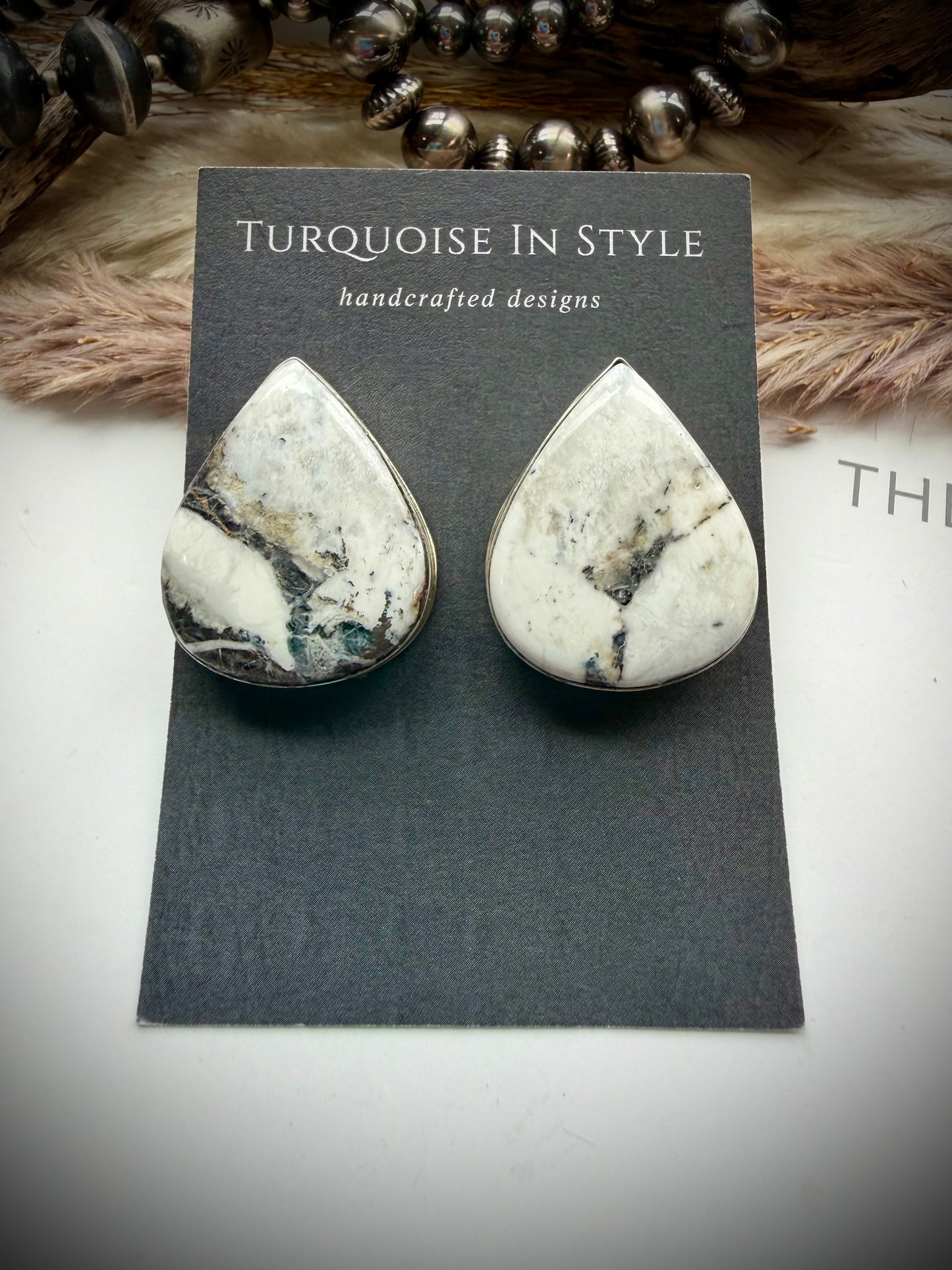 White Buffalo Teardrop Earrings