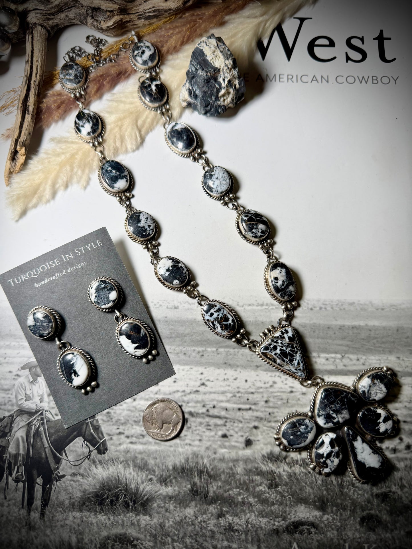 White Buffalo Lariat with Matching Earrings Set