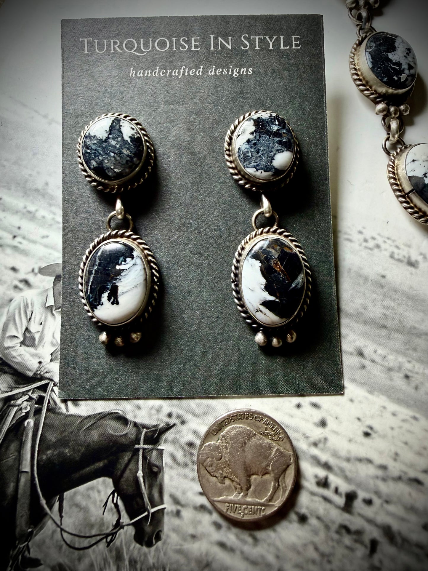 White Buffalo Lariat with Matching Earrings Set