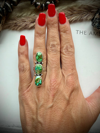 Three Stone Turquoise Crawler Ring-Size 6