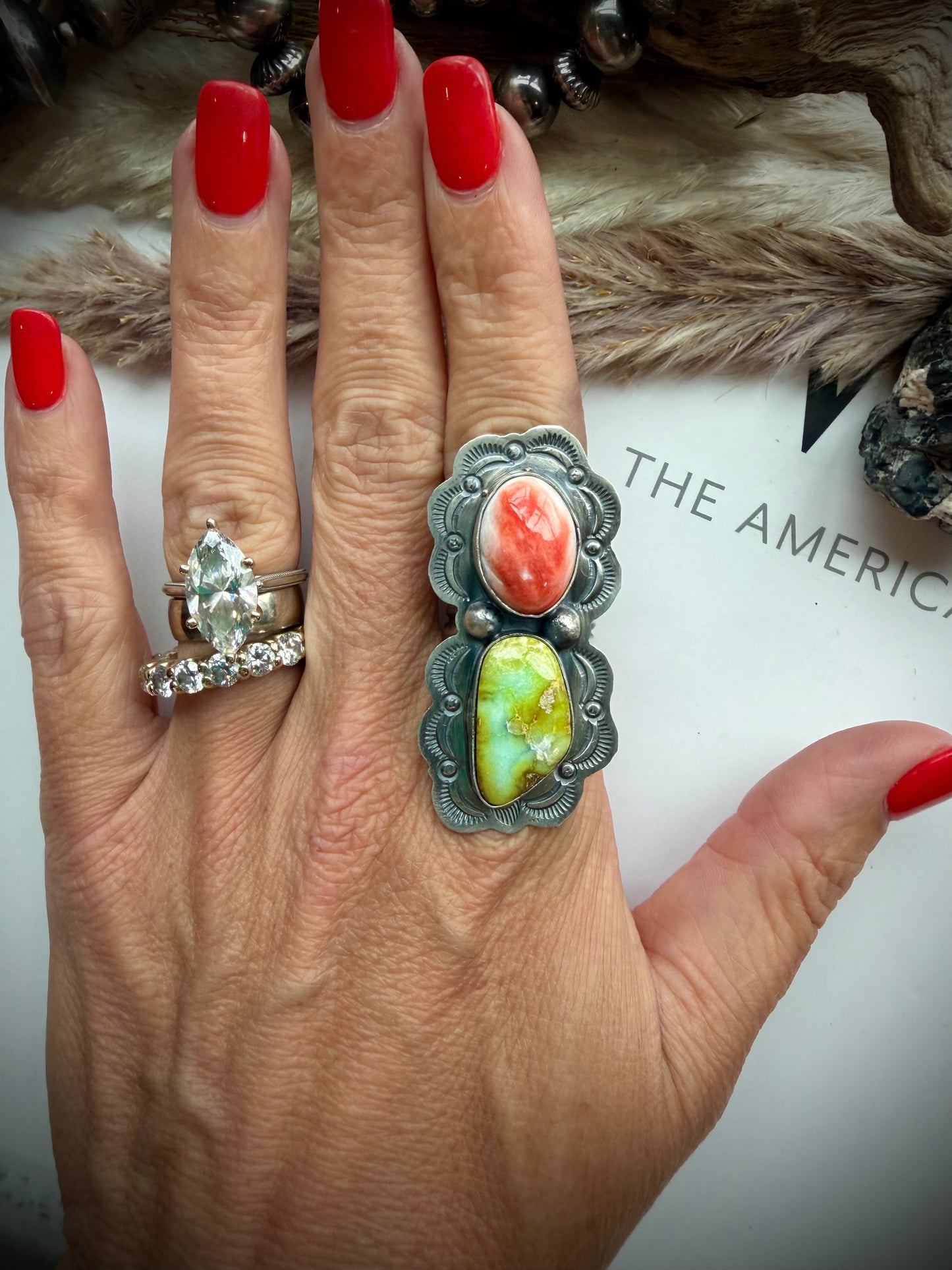 Palomino & Red Spiny Ring- Adjustable