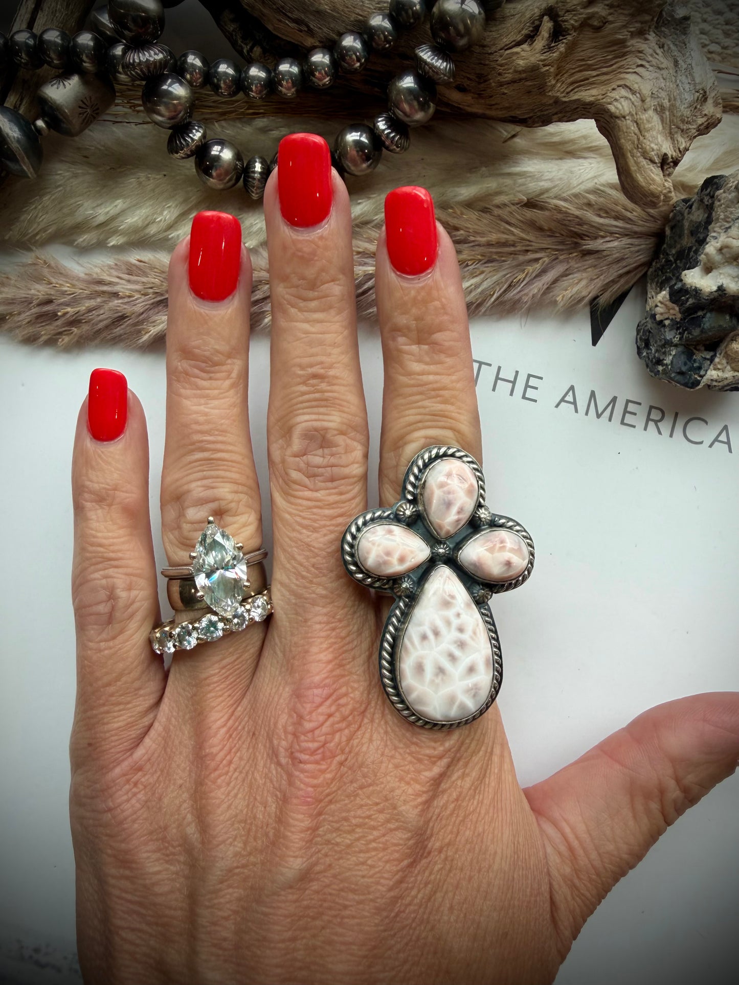 Pink Natrolite Adjustable Ring