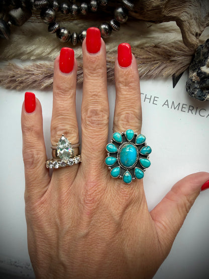 Turquoise Cluster Ring- Adjustable