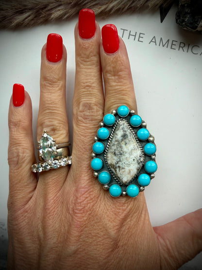 White Buffalo & Sleeping Beauty Adjustable Ring