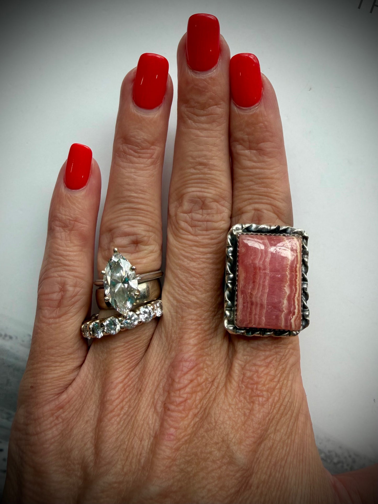 Adjustable Rhodocrosite Ring