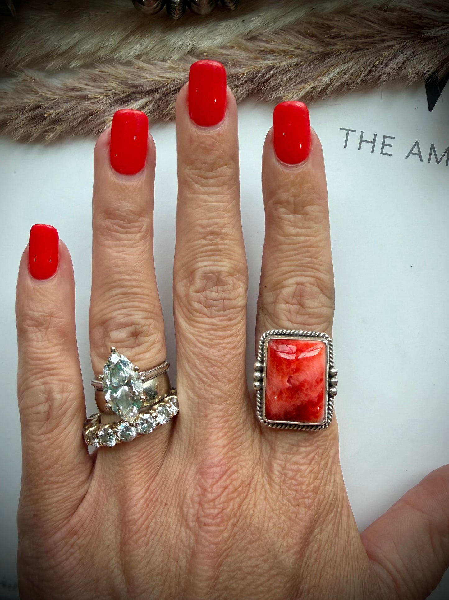 Red Spiny Adjustable Ring