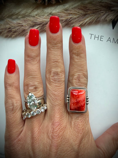 Red Spiny Adjustable Ring