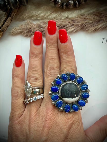 Adjustable White Buffalo & Lapis Ring