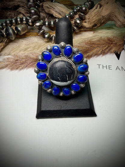 Adjustable White Buffalo & Lapis Ring