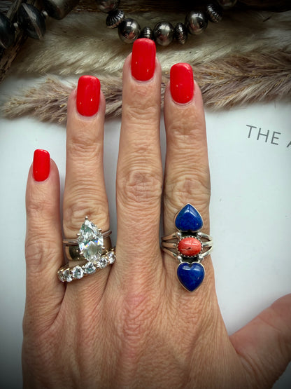 Lapis & Red Spiny Heart Ring- 9