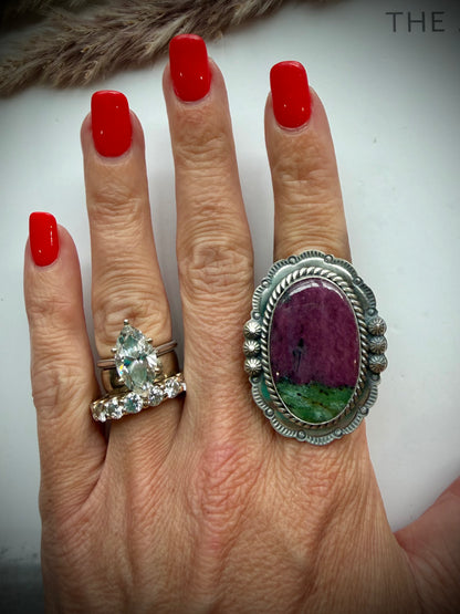 Ruby Zoisite Adjustable Ring