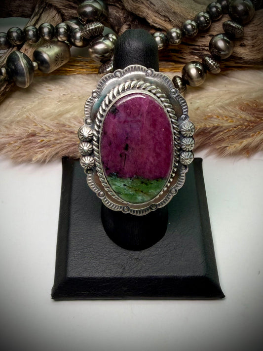 Ruby Zoisite Adjustable Ring