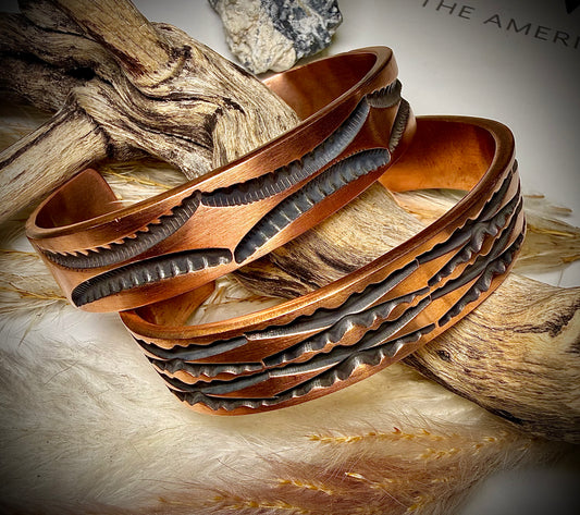 Wide J.Tahe Stamped Copper Cuff