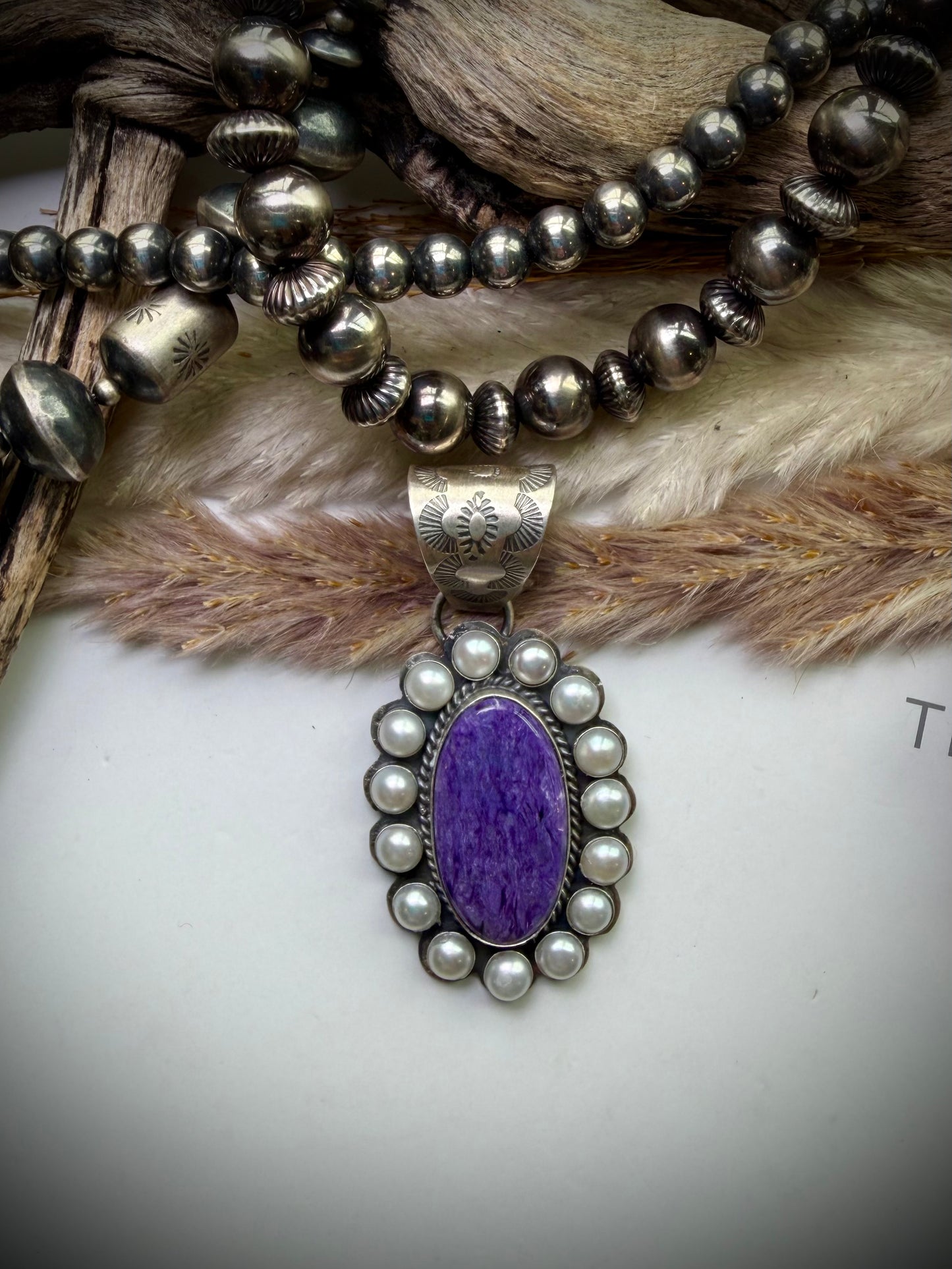 Charoite & Pearl Pendant