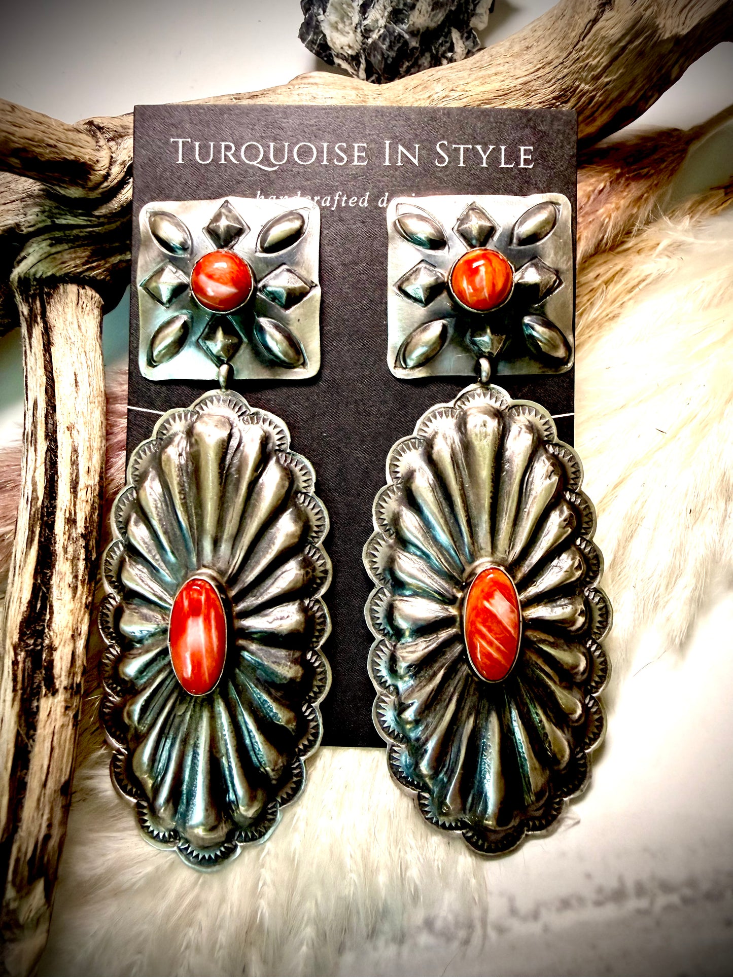 Rita Lee Square Top Spiny Concho Earrings
