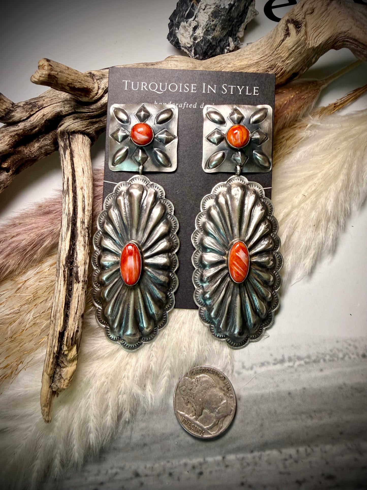Rita Lee Square Top Spiny Concho Earrings