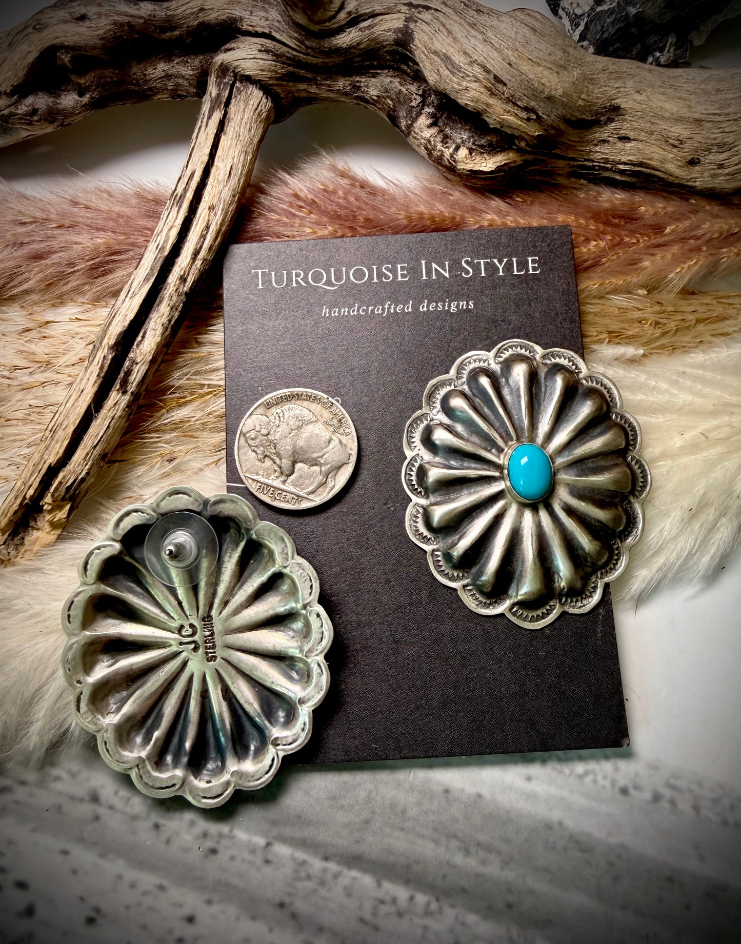 Joshua Christian Concho Earrings- Turquoise