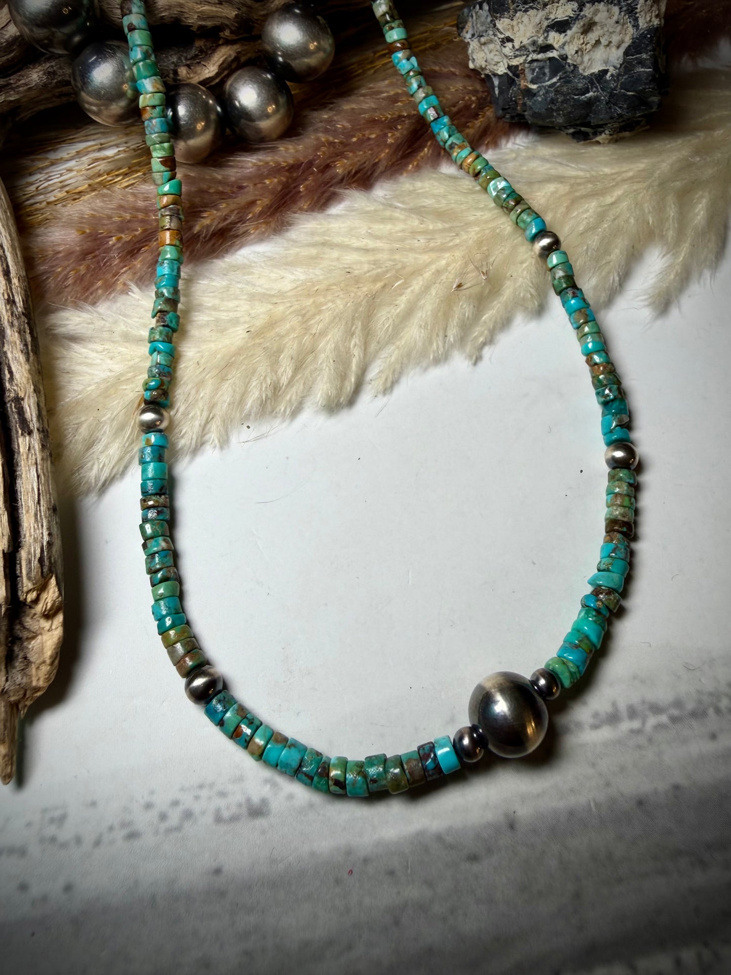 16" Moody Heishi & Sterling Pearl Necklace