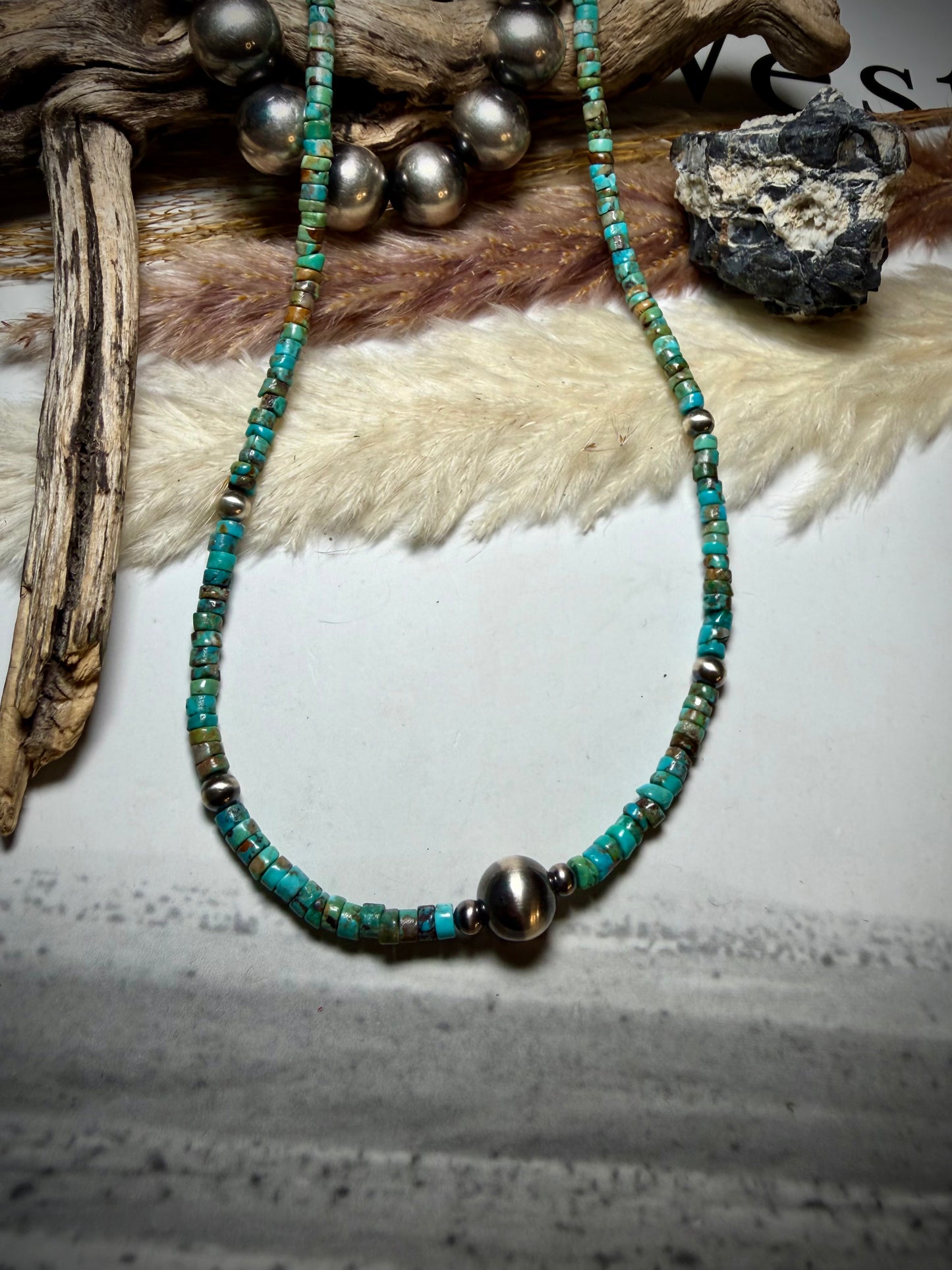 16" Moody Heishi & Sterling Pearl Necklace