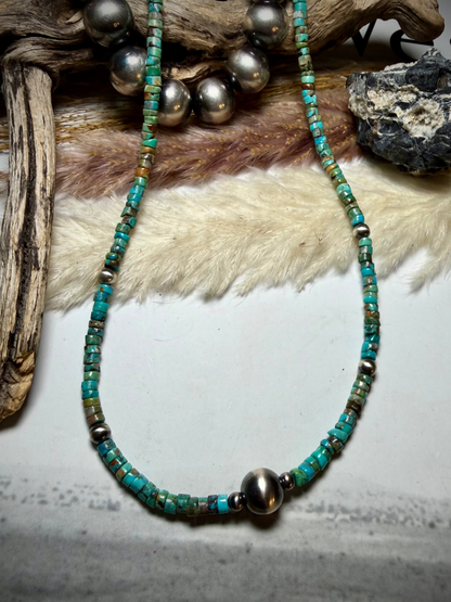 16" Moody Heishi & Sterling Pearl Necklace
