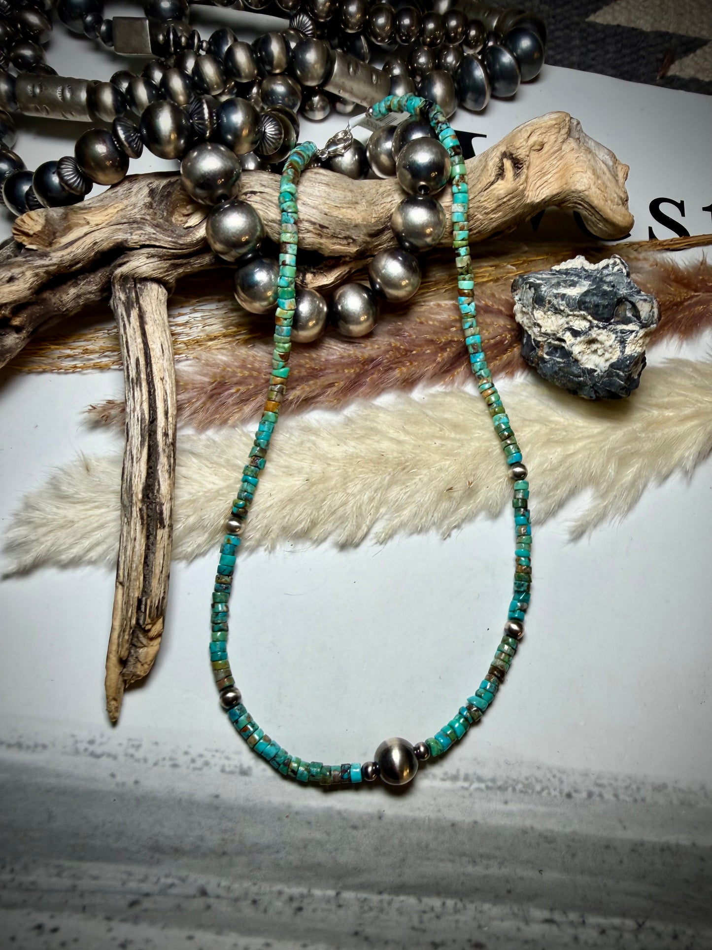 16" Moody Heishi & Sterling Pearl Necklace