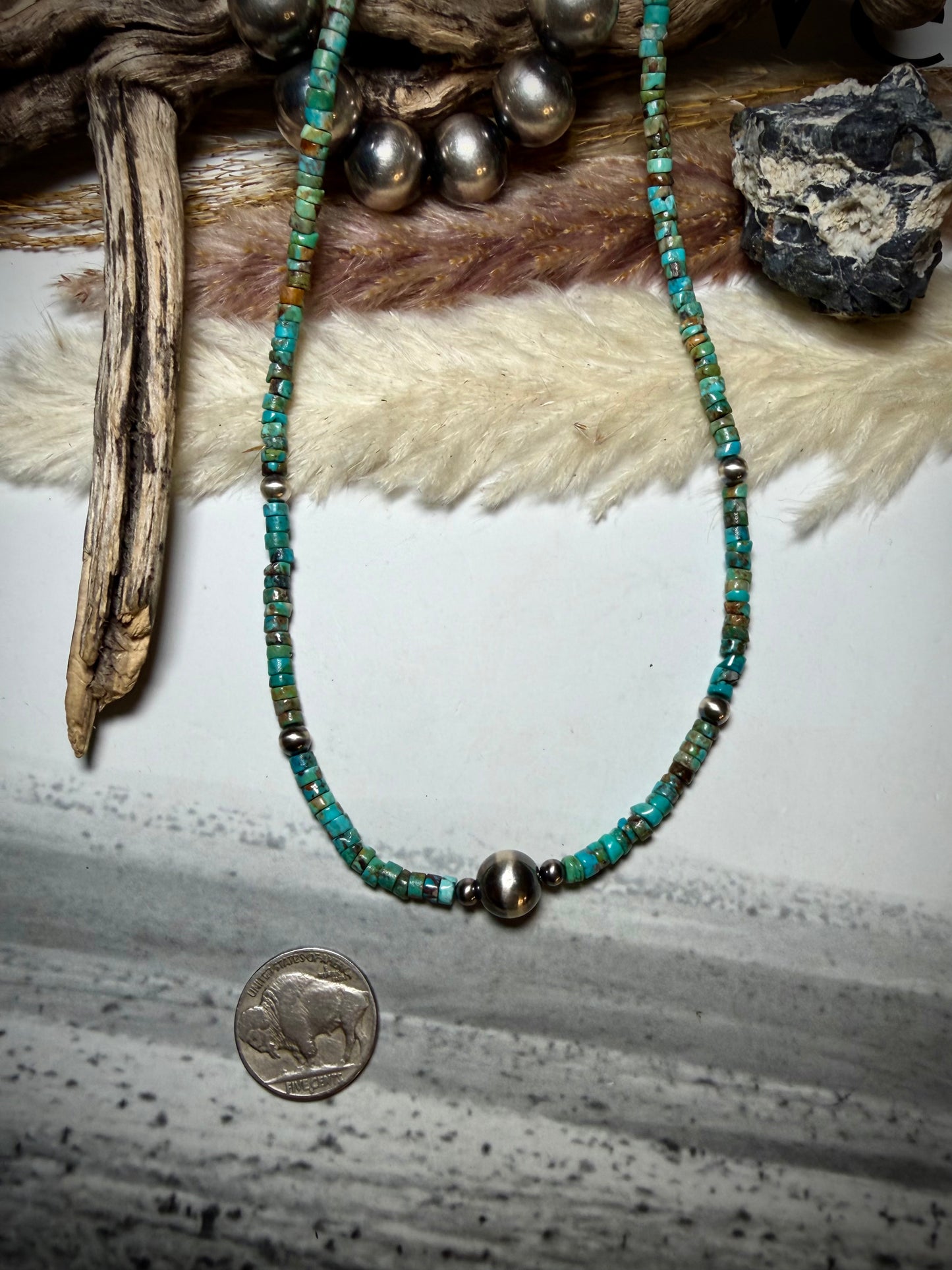 16" Moody Heishi & Sterling Pearl Necklace