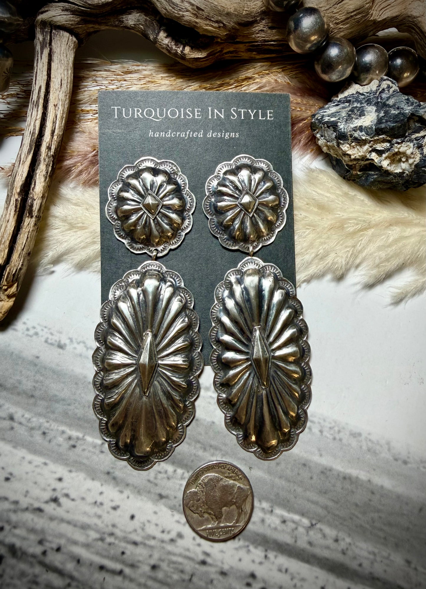 Rita Lee Double Dangle Concho Earrings