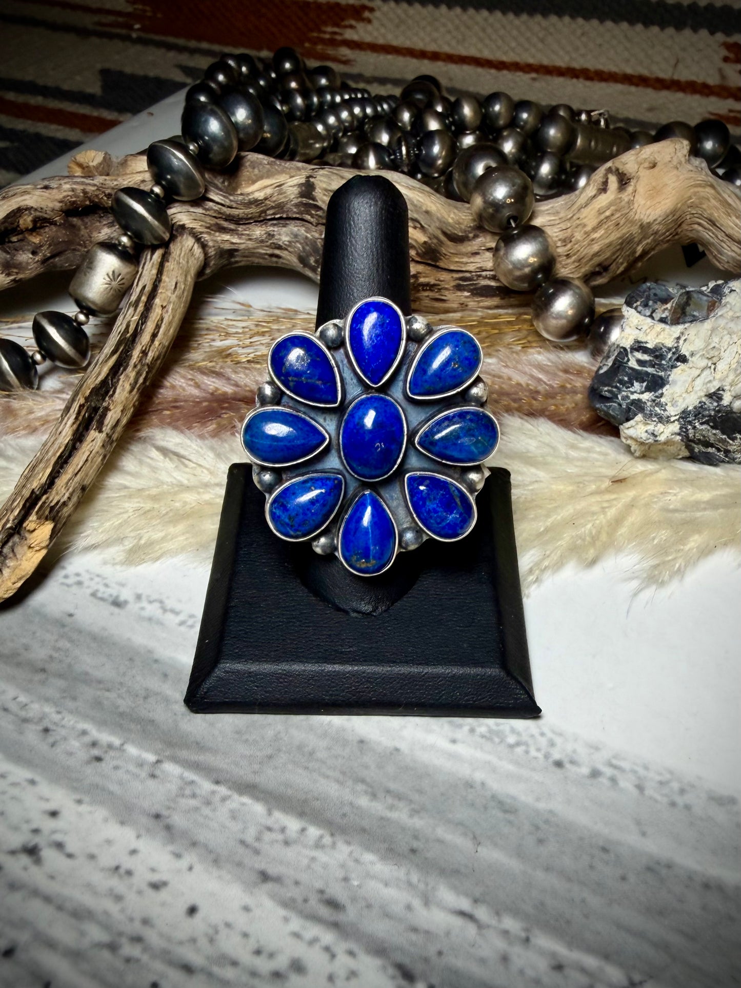 Rena Shelly Adjustable Lapis Cluster Ring
