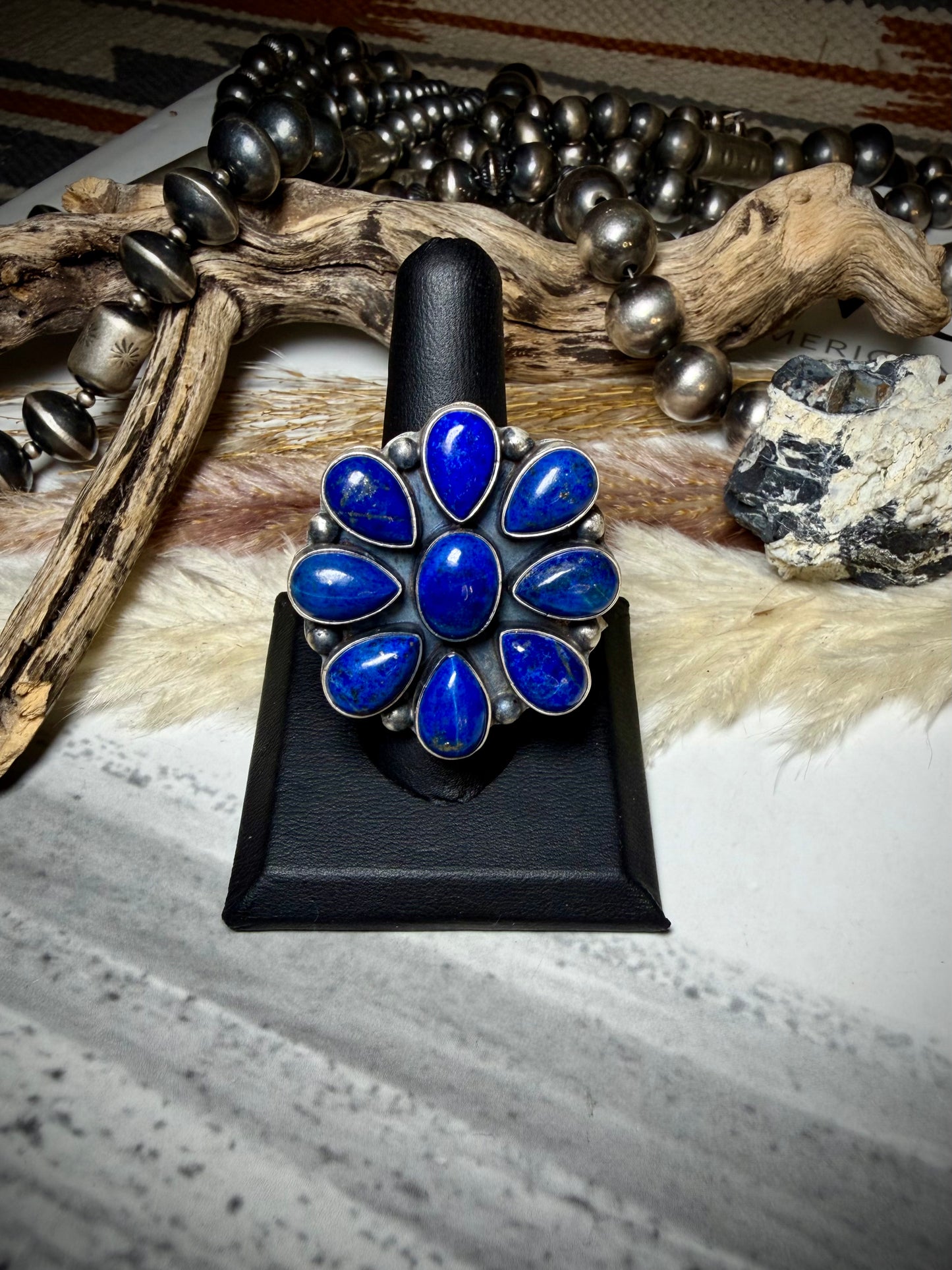 Rena Shelly Adjustable Lapis Cluster Ring