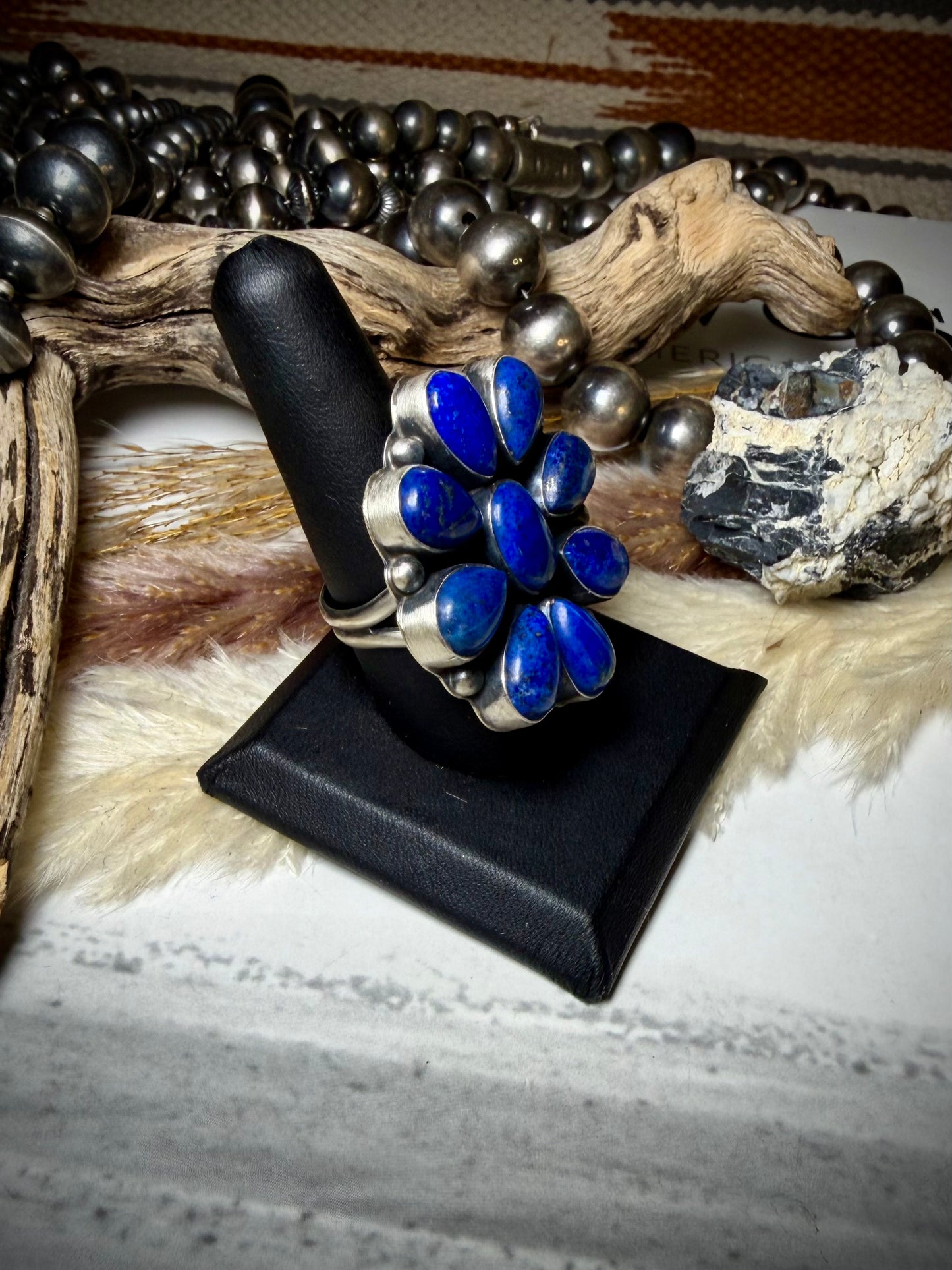 Rena Shelly Adjustable Lapis Cluster Ring