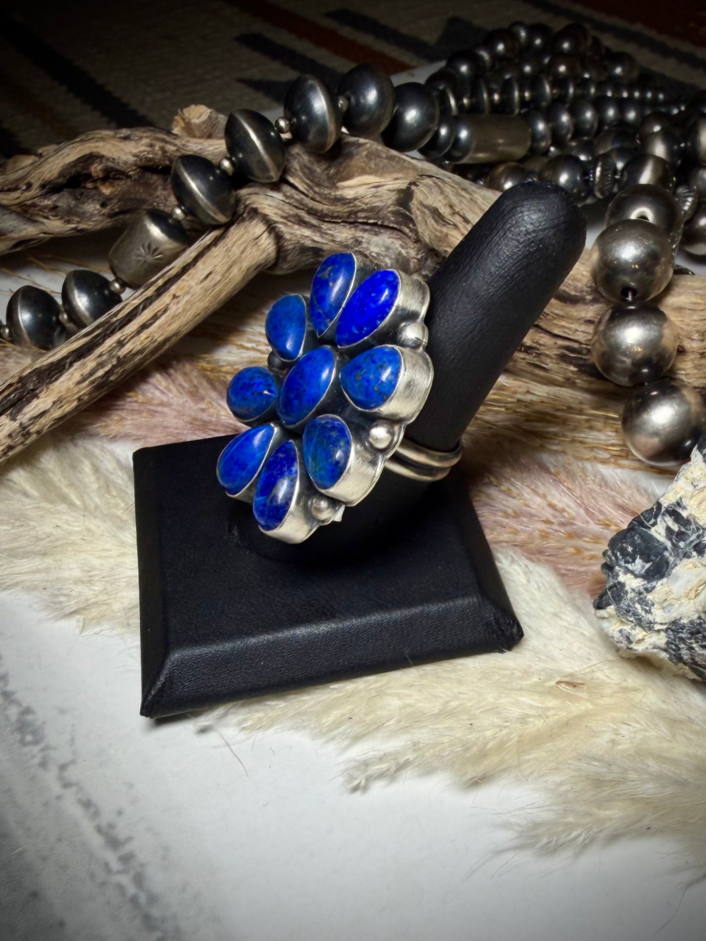 Rena Shelly Adjustable Lapis Cluster Ring