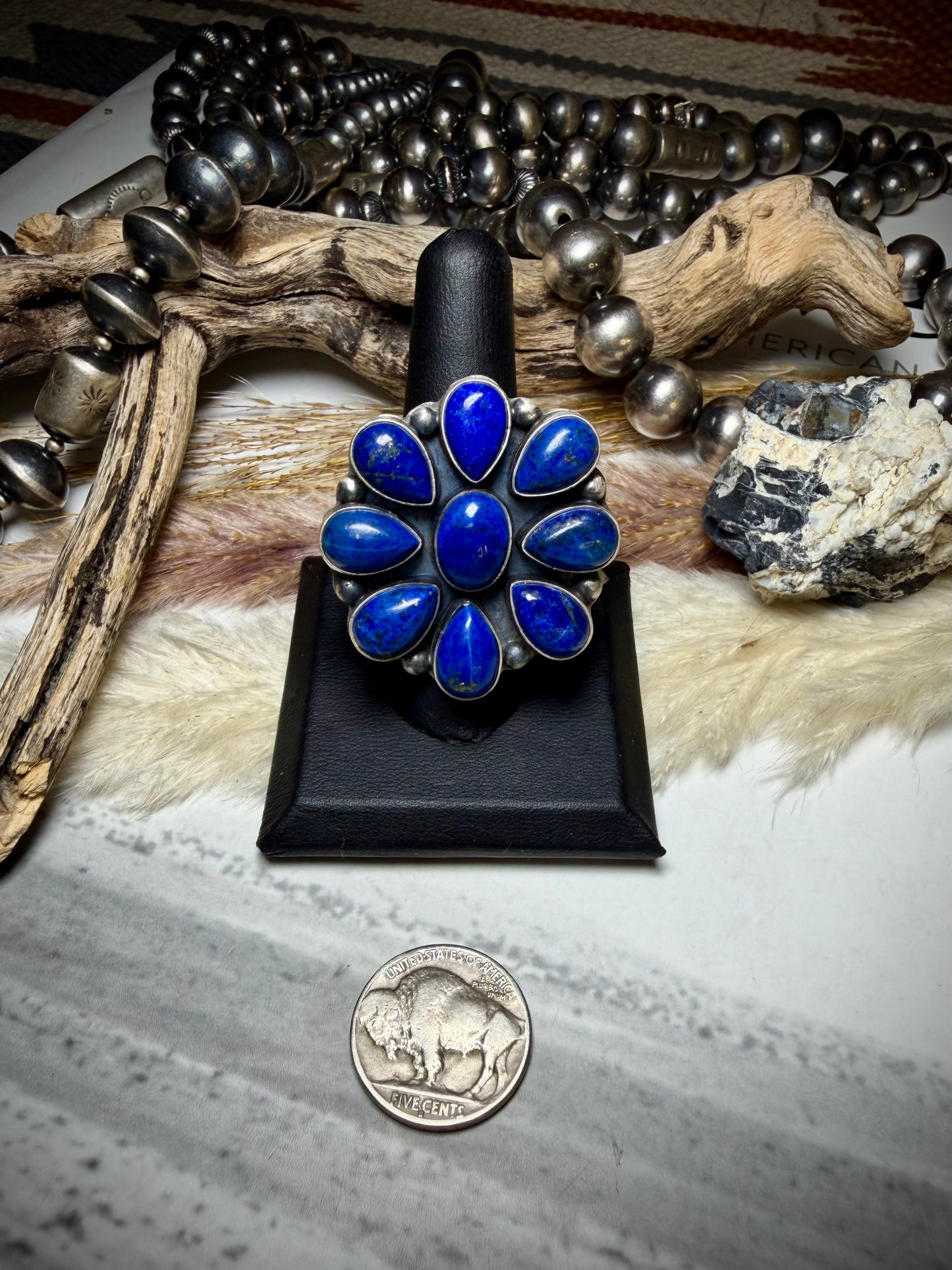 Rena Shelly Adjustable Lapis Cluster Ring