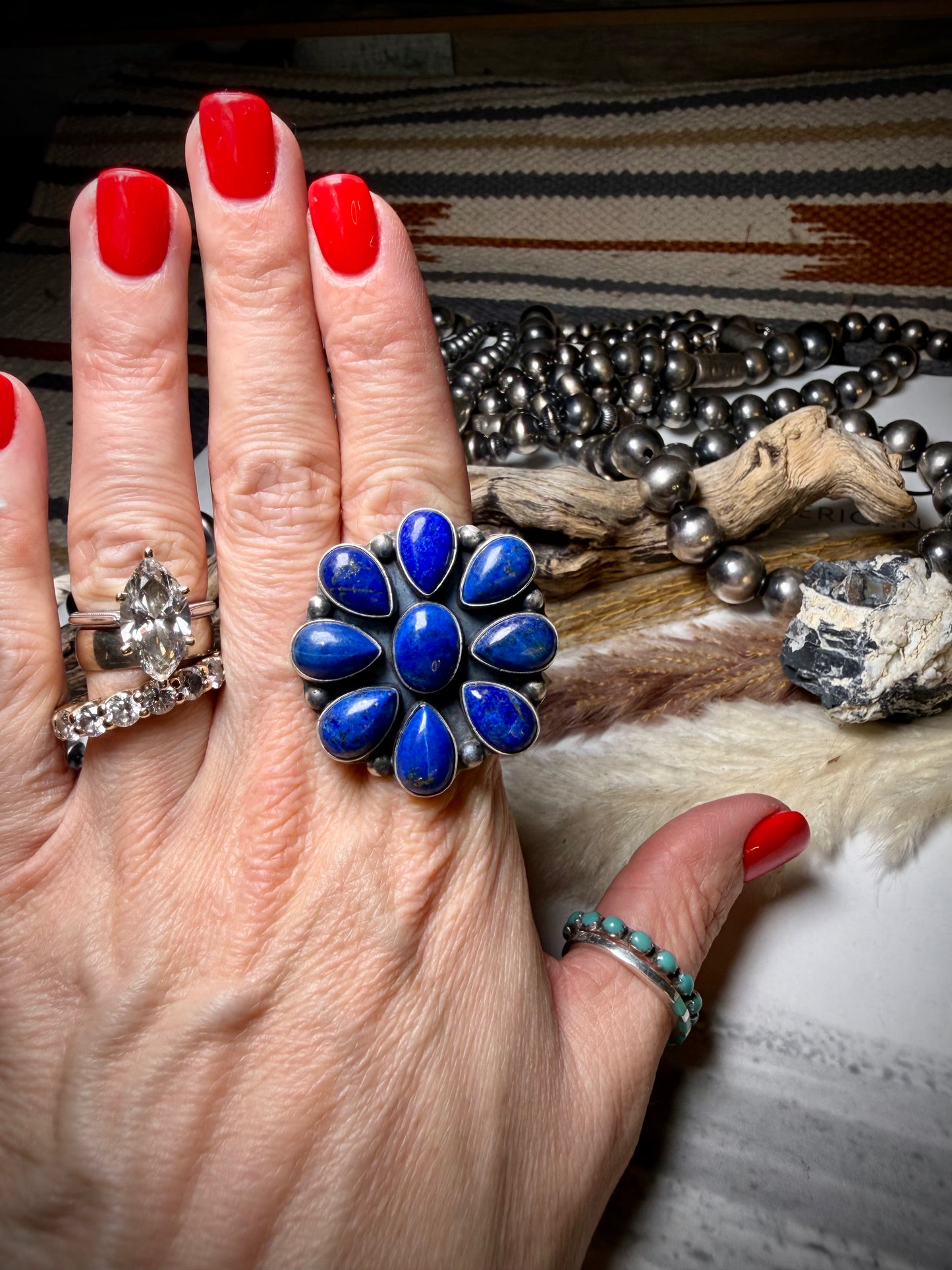 Rena Shelly Adjustable Lapis Cluster Ring