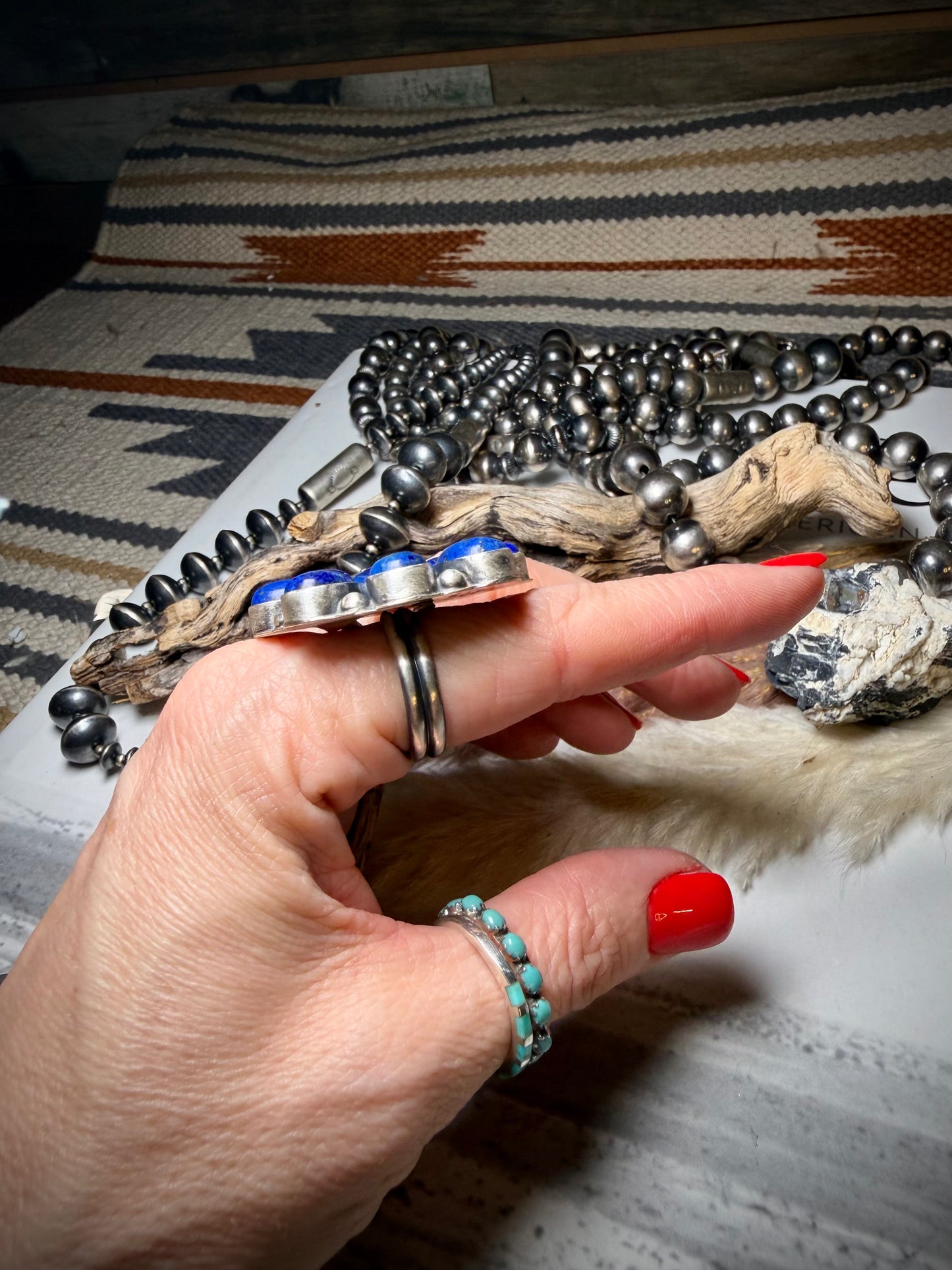 Rena Shelly Adjustable Lapis Cluster Ring